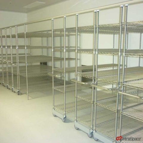 IntraMed Overhead Track Wire Shelving by IntraSpace for CSL Biotherapies.