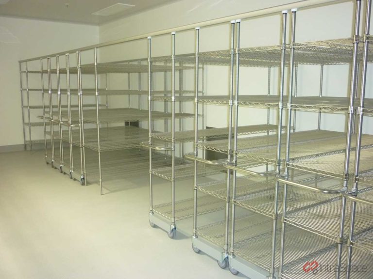 IntraMed Overhead Track Wire Shelving by IntraSpace for CSL Biotherapies.