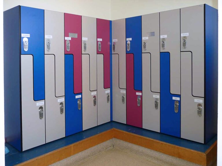 Two-door Laminate Lockers by IntraSpace as built and installed by IntraSpace.