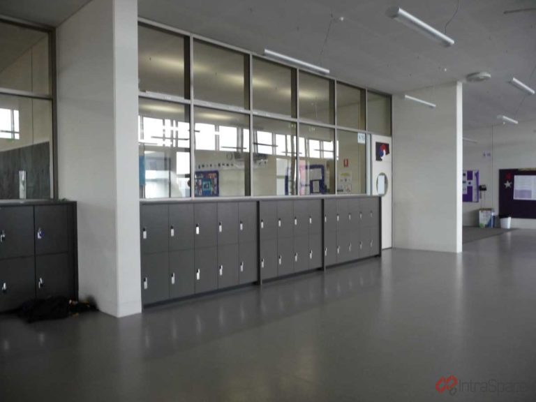 Interior photo of laminate lockers installed by IntraSpace at Kolbe Catholic College.