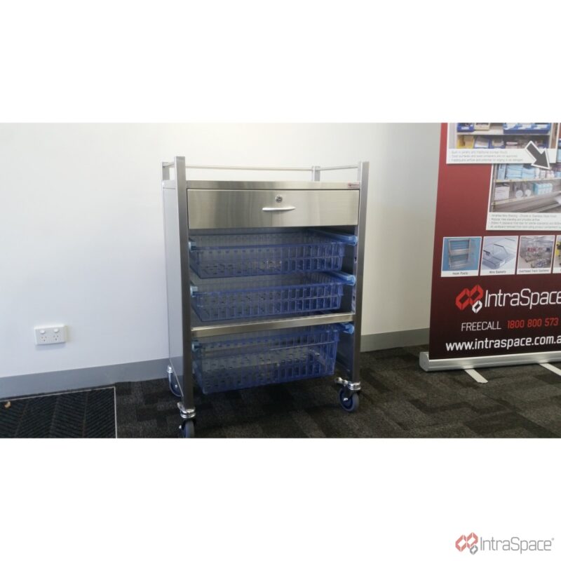 One Section Stainless Steel Trolley with Drawer